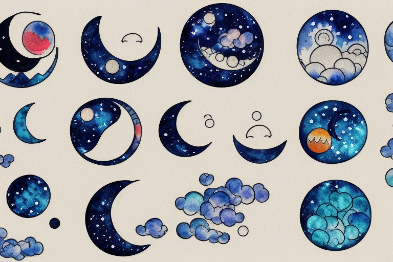 Moon phases in a Japanese watercoloured artstyle tattoo idea