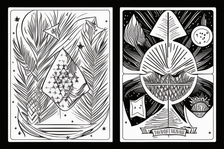 The star tarot card with water from a river along the edge and a starry background. Monstera deliciosa leaves in the bottom half of the card. XVII in the border. tattoo idea