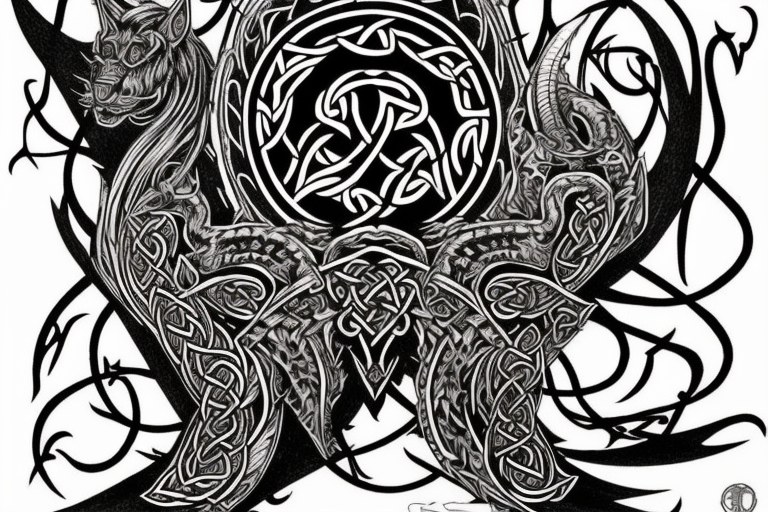 Celtic Demon Woman Gorgeous Wicked smirk Fierce Feral Intricate Detailed Elaborate Comprehensive Runic Gorgeous Expanded tattoo idea