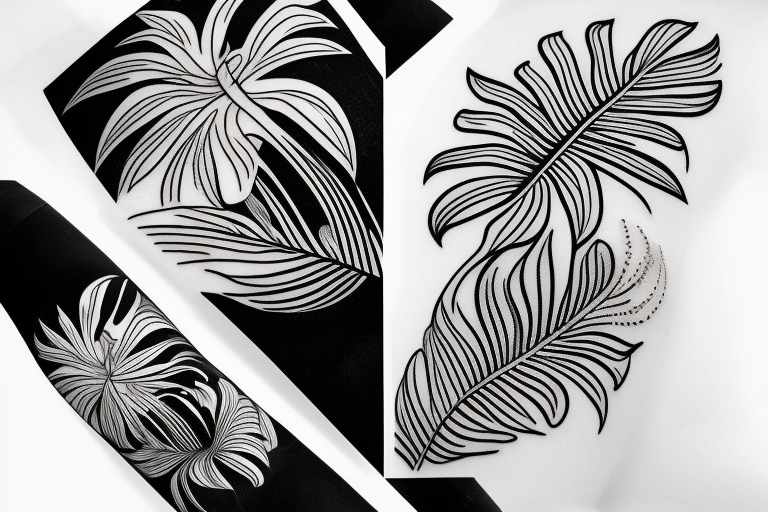 Aesthetic line art design of space and jungle tattoo idea | TattoosAI