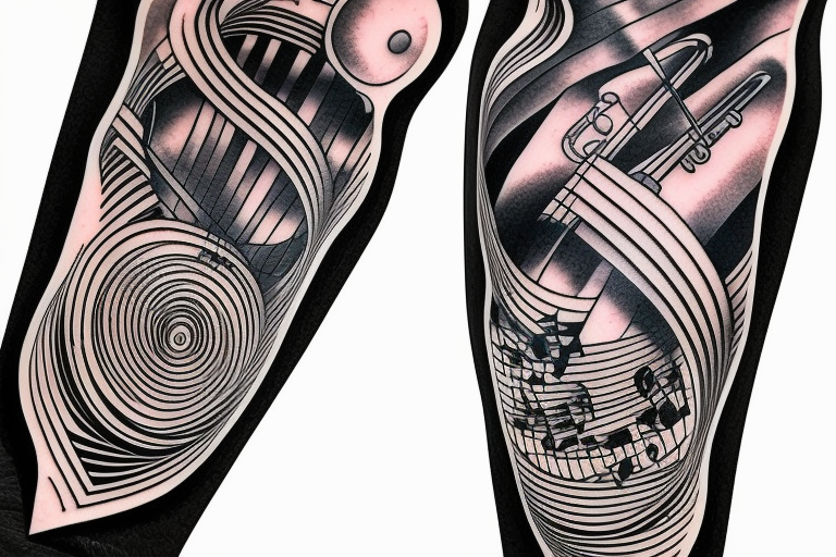 Musical Instruments, Mens Upper Arm Tattoo