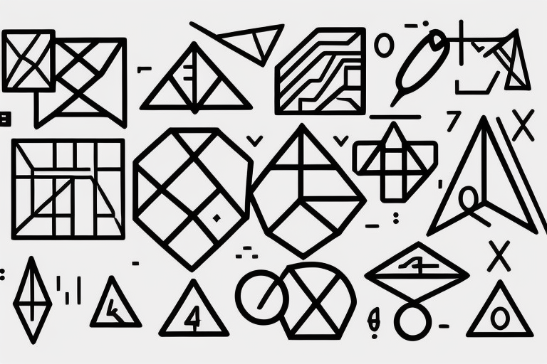 mathematic chemical geometric signs Synthwave Stil, 2d digitale Vektorgrafik finelinestyle illustration tattoo idea