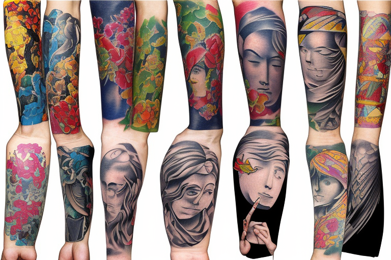 Colorful bright arm sleeve izumi industrial England tattoo idea