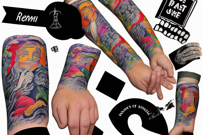 Colorful bright arm sleeve izumi industrial England tattoo idea