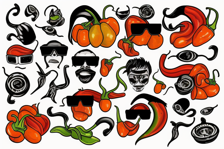 Habanero with a mullet wearing sunglasses tattoo idea