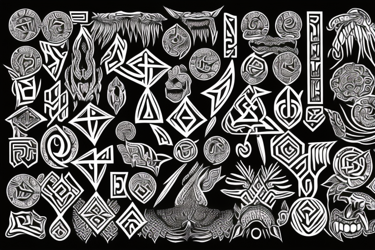 Tribal Thorns Runic Barbs Glyphic Vivid Elaborate Intricate Stoic Comprehensive tattoo idea