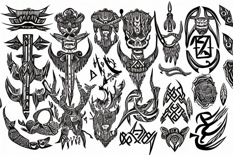 Tribal Thorns Runic Barbs Glyphic Vivid Elaborate Intricate Stoic Comprehensive tattoo idea