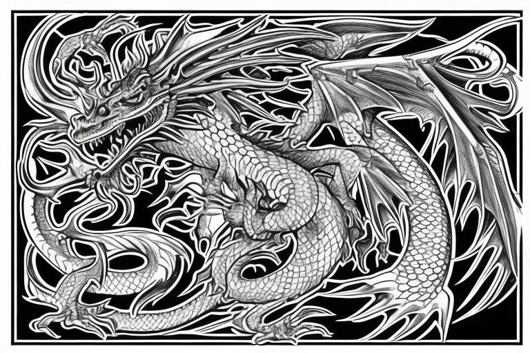 Dragon Glyphic Vivid Elaborate Intricate Stoic Regal Imperial tattoo idea