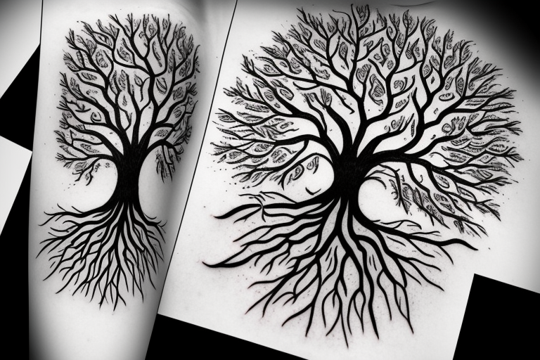 Omniscient Conscious Eye tree roots tattoo idea