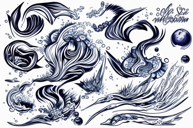 sketch of a tattoo on a girl's leg, bubbling water, power, majesty and incessant movement, development, flow, use all shades of blue and black, elongated shape tattoo tattoo idea