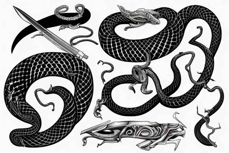 Flash Serpent enroulé autour d'un katana avant bras tattoo idea