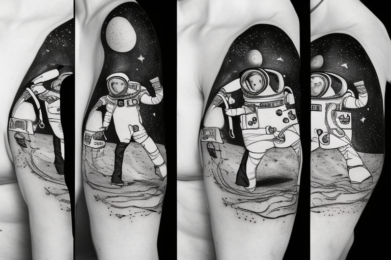 Premium Vector | Monochrome astronaut tattoo illustration vector