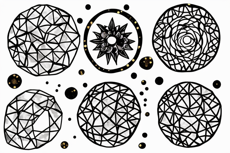 Foil of gold pressed against circles and cubes tattoo idea