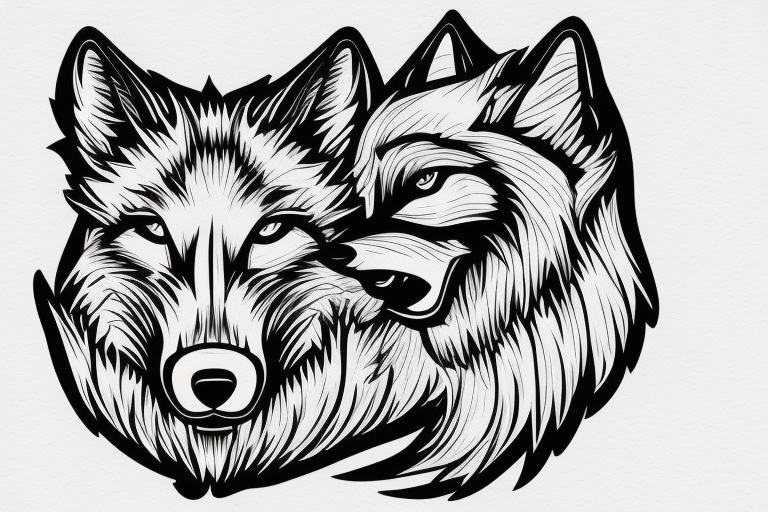 Wolf head seen from the side, cool young, cartoon style... hairy... within a badge... wolf brotherhood tottem tattoo idea