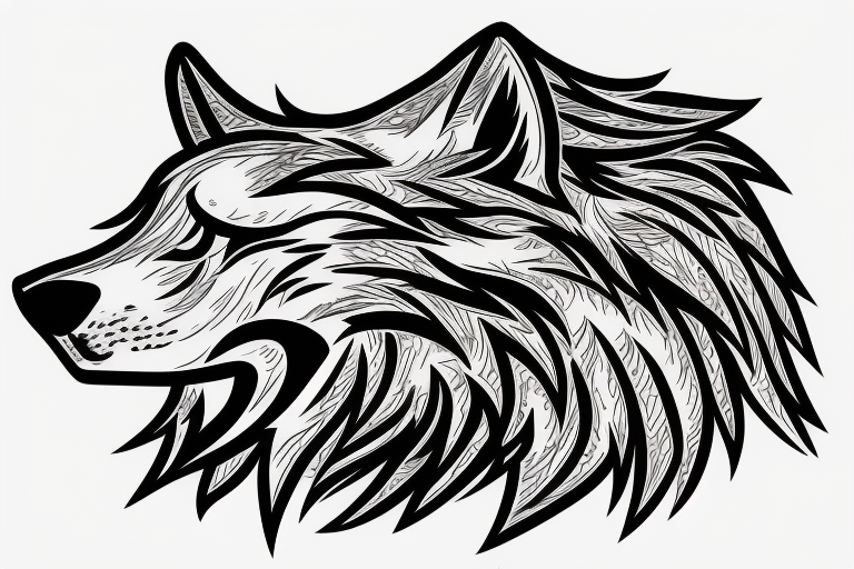 Wolf head seen from the side, cool young, cartoon style... hairy... within a badge... wolf brotherhood tottem tattoo idea