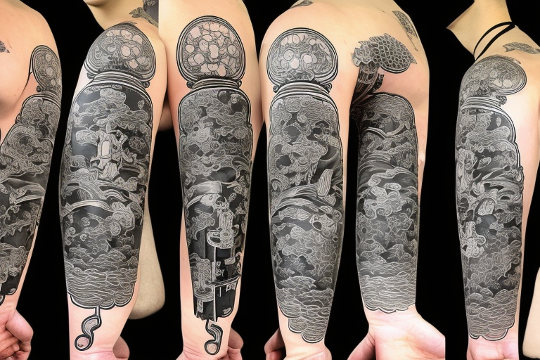 Beatles' Abbey Road cover tattoo on the left upper arm.