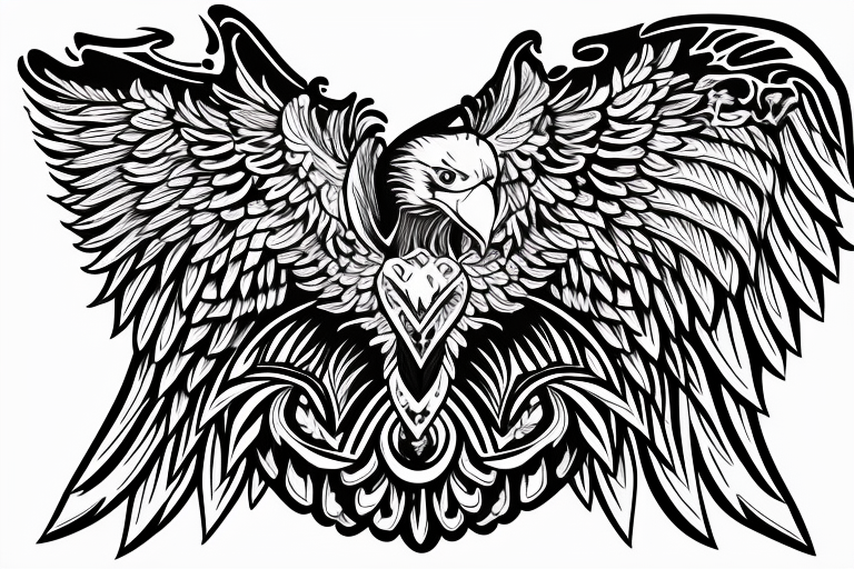 chest tattoo. an eagle with spread wings and with a formidable wise look. Wings and paws are visible. bright eyes. tattoo idea