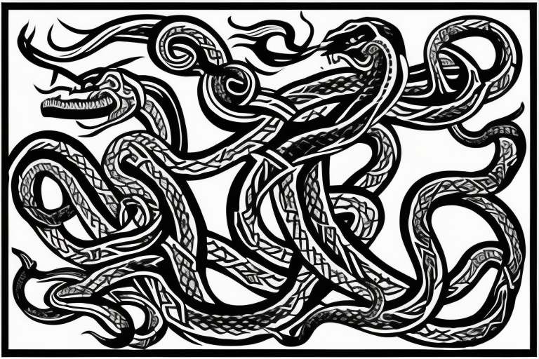 Osberg style Norse rune stone carving of the sea serpent jormungandr abstract snake Viking ship for an arm sleeve tattoo idea