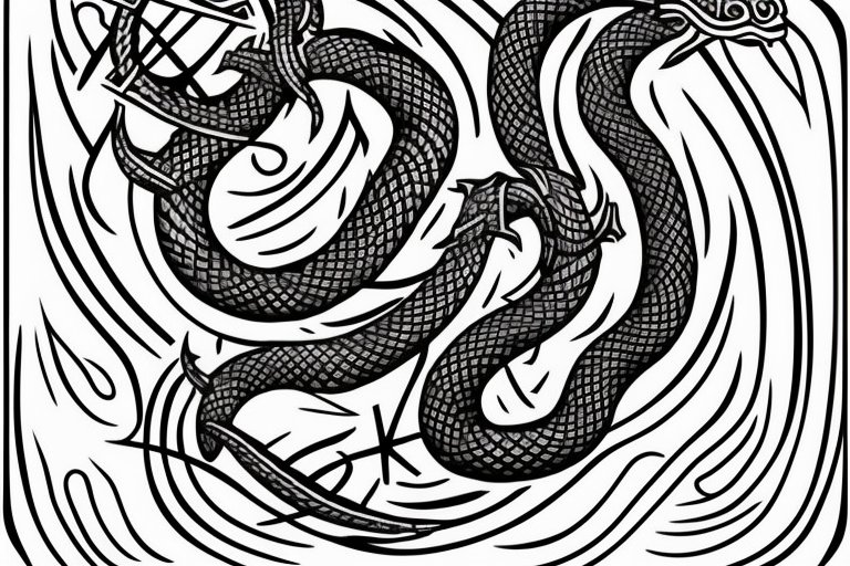 Osberg style Norse rune stone carving of the sea serpent jormungandr abstract snake Viking ship for an arm sleeve tattoo idea