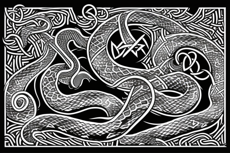 Osberg style Norse rune stone carving of the sea serpent jormungandr abstract snake Viking ship for an arm sleeve tattoo idea