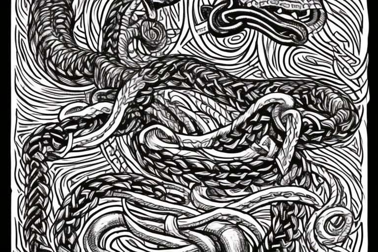 Jormungandr in the viking style of Jelling, Urnes, and Oseberg as depicted in norse artifacts to be made into an arm sleeve tattoo idea