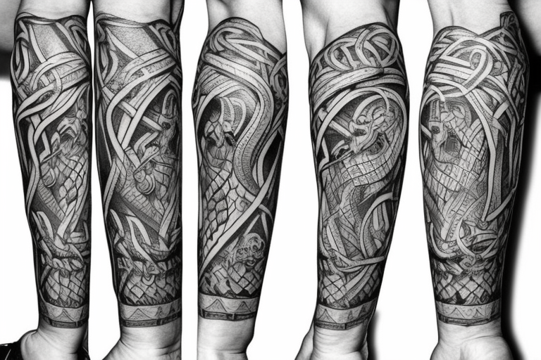 STave church in Urnes Norway 
style snake viking arm sleeve tattoo idea