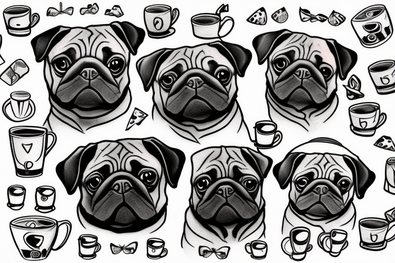 Pug holding a cup tattoo idea