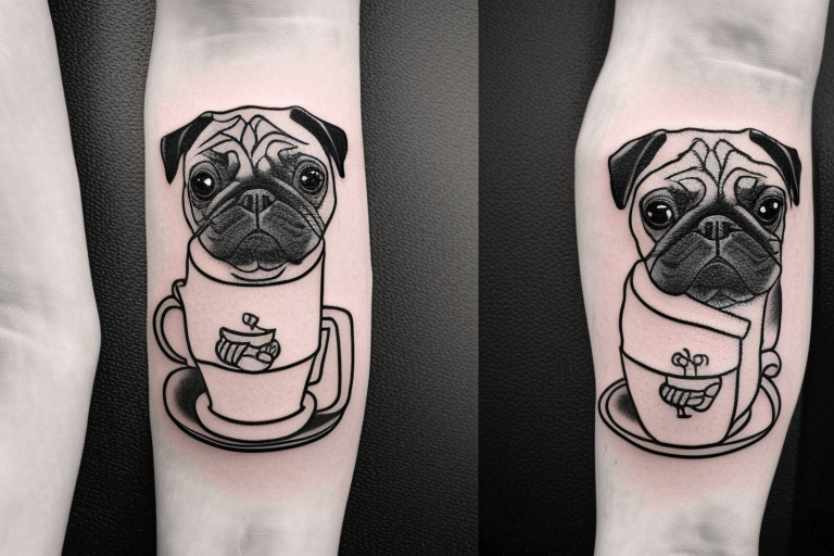 Pug holding a cup tattoo idea