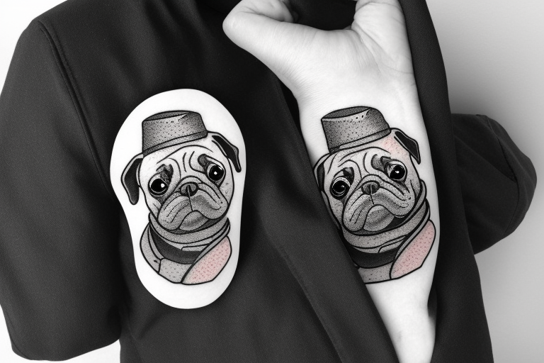 Pug in a jacket tattoo idea
