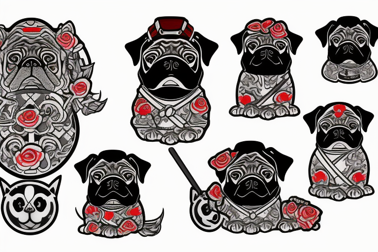 minimalist pug tattoo front view (full body)