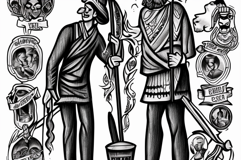 a tall men full body carring a shepherds staff carried like a pastor, as realistic as possible tattoo idea