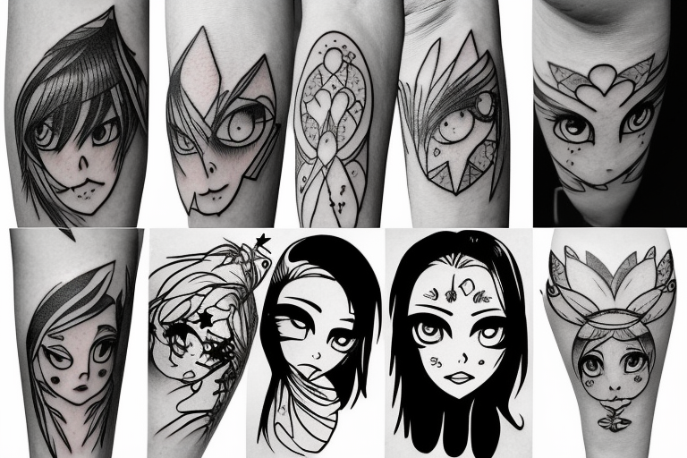 cluster of crazy simplistic pointed anime eyes tattoo idea