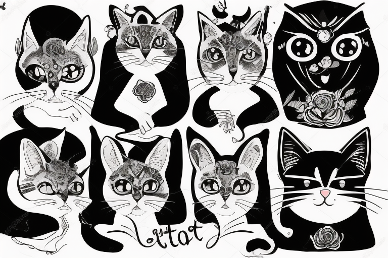 Gato preto com chapéu engraçado e suéter tattoo idea