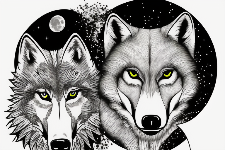 sophisticated wolf combined with nature , shining moon in the background  --v 5 one object in result tattoo idea