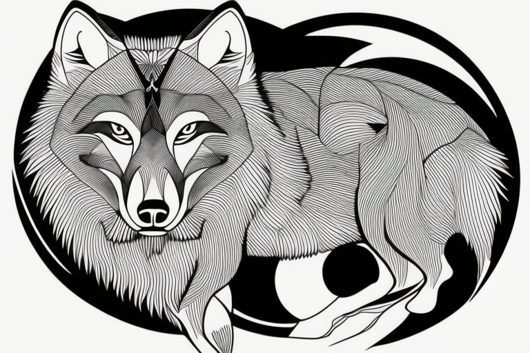 sophisticated wolf combined with nature , shining moon in the background  --v 5 one object in result tattoo idea