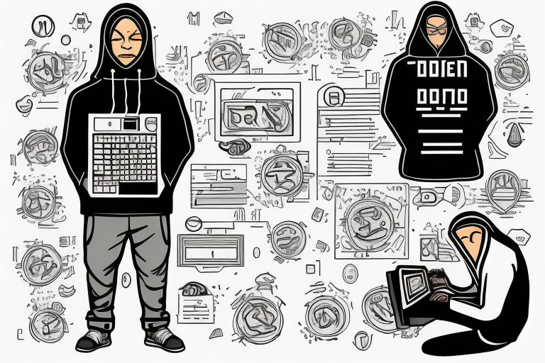 computer hacker in hoodie with binary code streams waving behind focus tattoo idea