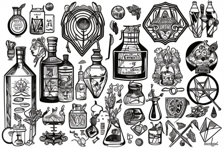 an old world alchemist distilling tattoo idea