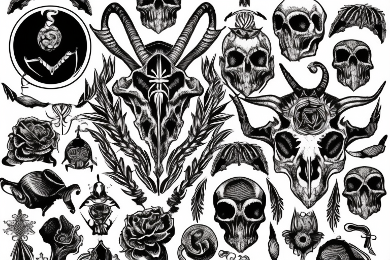 Black Temporary Tattoos Goat Skull Flower Pattern Large Size - Temu