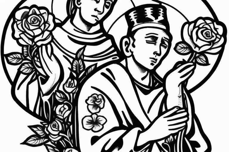 Beautiful Saint Anthony of Padua holding roses tattoo idea