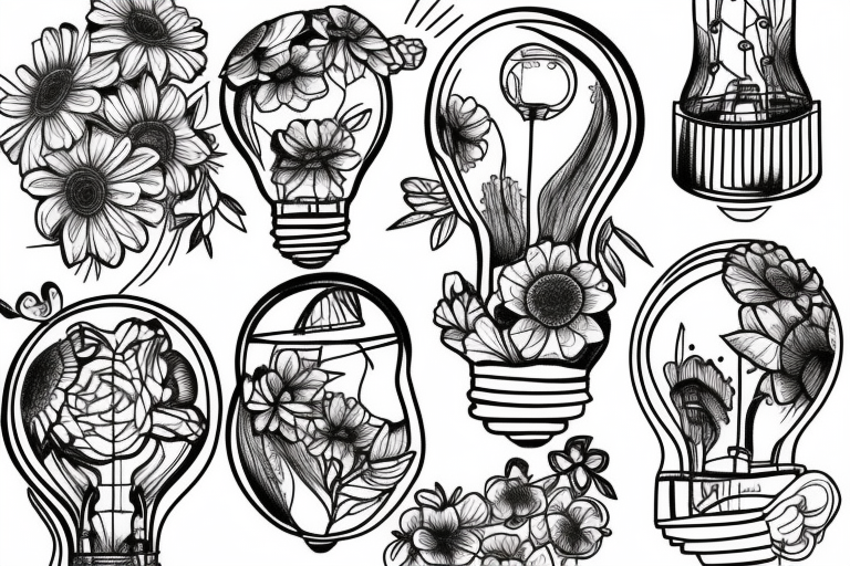 Flowers inside broken lightbulb tattoo idea