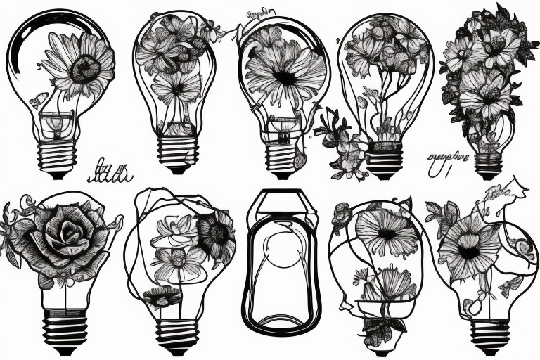 Flowers inside broken lightbulb tattoo idea