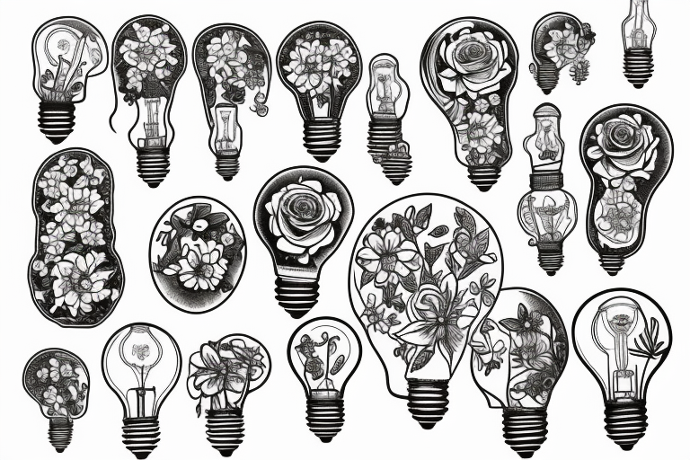 Flowers inside broken lightbulb tattoo idea