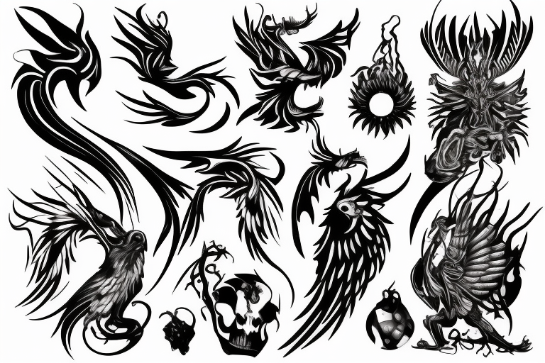 Fenix , black and with , fire , on arm , tattoo idea