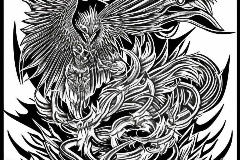 Full body of a Fenix ,  , fired fenix  , on arm , tattoo idea