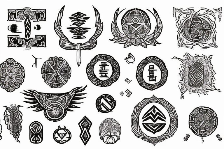 ancient slavic symbols raven tattoo pattern, | Stable Diffusion