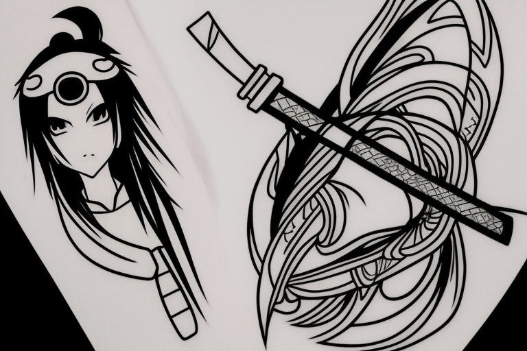 katana blackwork girl animestyle uchiha tattoo idea