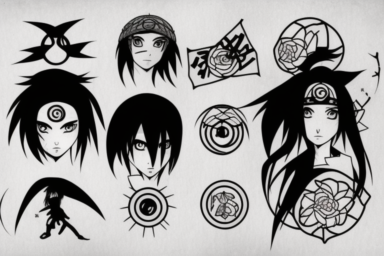 blackwork girl animestyle uchiha tattoo idea