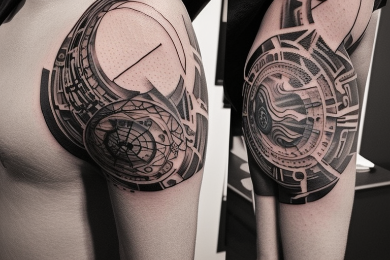 Design a minimalist yet meaningful tattoo featuring a subtle fusion of the  Pyramids of Giza and