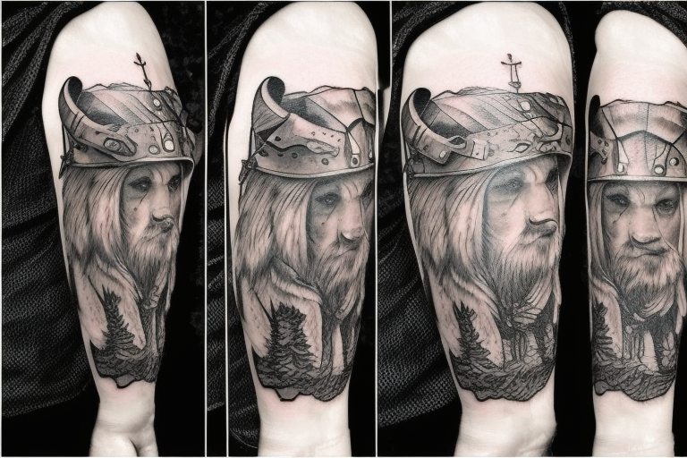 Viking with a bear hide hat tattoo idea