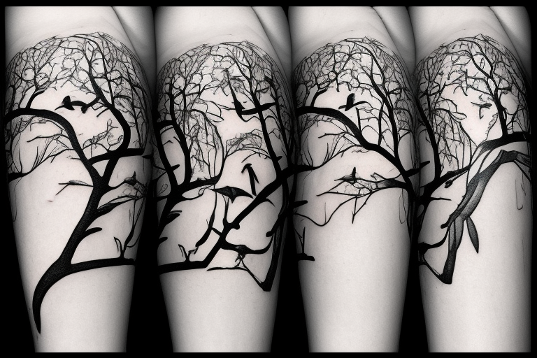 Mangrove trees and seagulls  flying around the trees tattoo idea